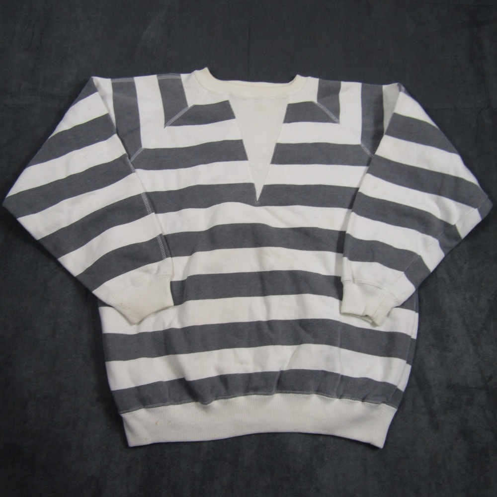 Cheetah Sweatshirt Mens Medium Gray White Striped Vintage V-Insert Top